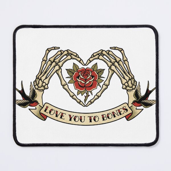 Item preview, Skeleton Hands Heart Traditional Tattoo | Love You To Bones Rose Banner | Gothic Valentine designed and sold by ExpertSayeed.