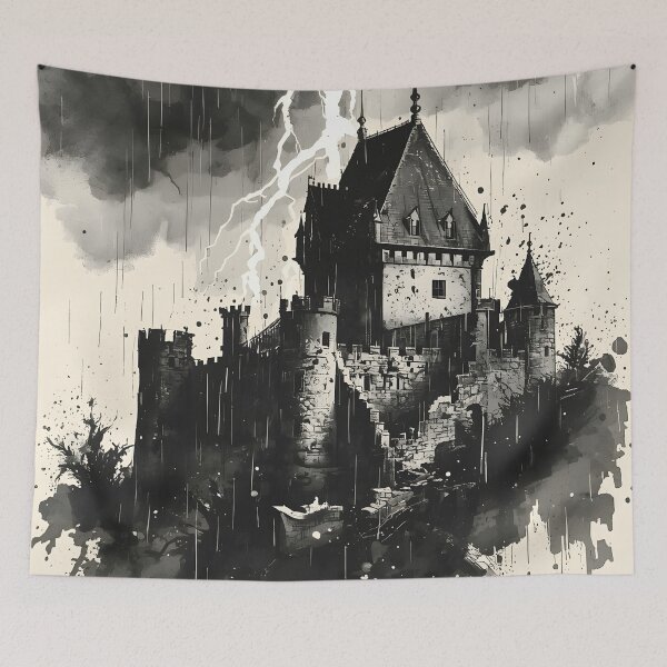 Item preview, Eternal Ink Castle Sumi-e Ukiyo-e Watersplash ink Art designed and sold by blacksealstudio.
