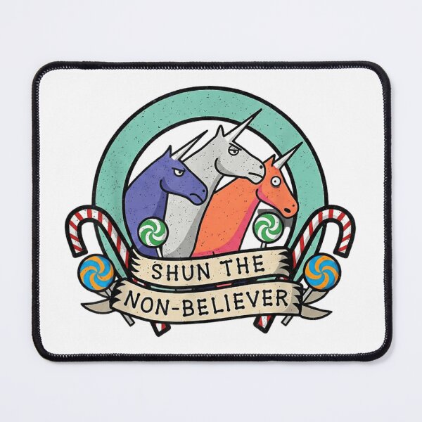 Item preview, Shun The Non Believer Funny Unicorn Cult Parody Art designed and sold by Serene woods.