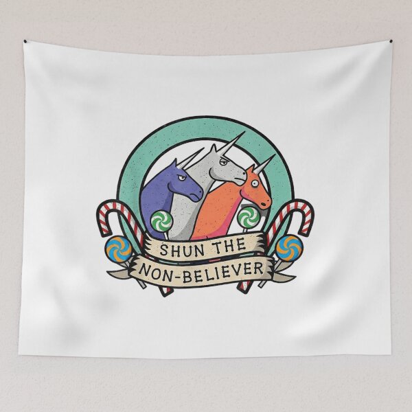 Item preview, Shun The Non Believer Funny Unicorn Cult Parody Art designed and sold by Serene woods.