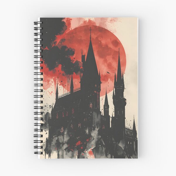 Item preview, Blood Moon Gothic Fortress Castle Sumi-e Ukiyo-e Watersplash ink Art designed and sold by blacksealstudio.