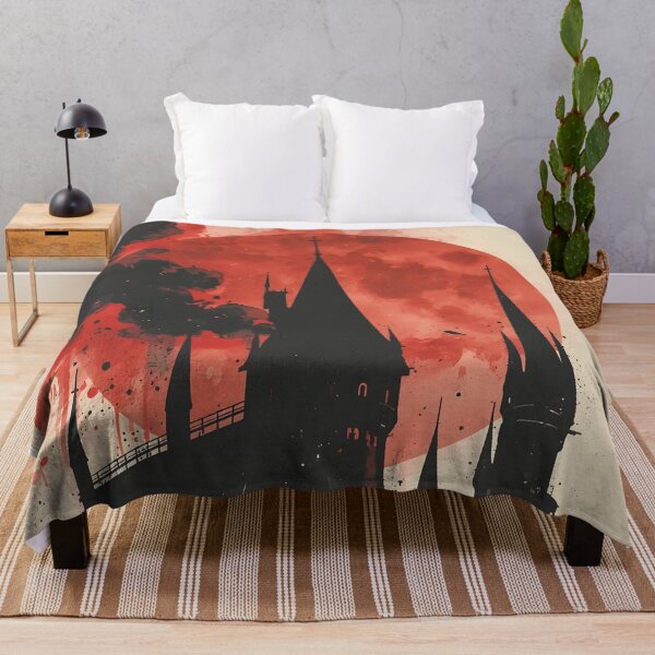 Item preview, Blood Moon Gothic Fortress Castle Sumi-e Ukiyo-e Watersplash ink Art designed and sold by blacksealstudio.