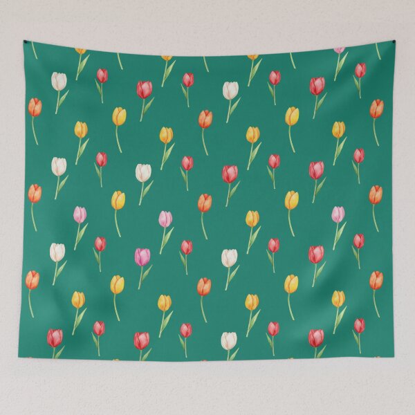 Item preview, Watercolor Spring Tulips Pattern on Emerald Green designed and sold by Tripple A Creations.