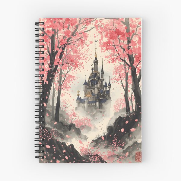 Item preview, Sakura Veil Castle Sumi-e Ukiyo-e Watersplash ink Art designed and sold by blacksealstudio.
