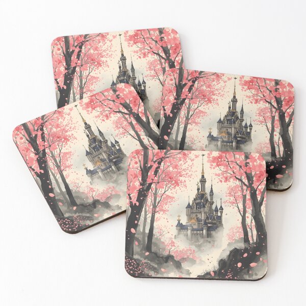 Item preview, Sakura Veil Castle Sumi-e Ukiyo-e Watersplash ink Art designed and sold by blacksealstudio.