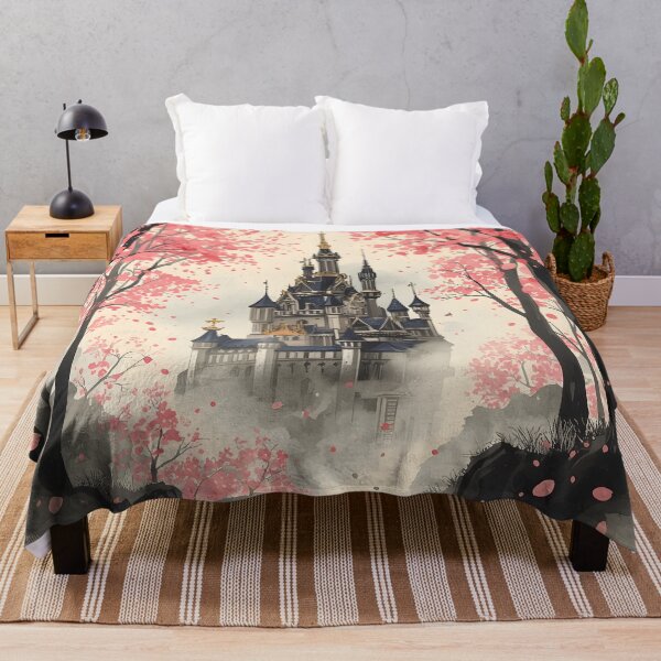 Item preview, Sakura Veil Castle Sumi-e Ukiyo-e Watersplash ink Art designed and sold by blacksealstudio.