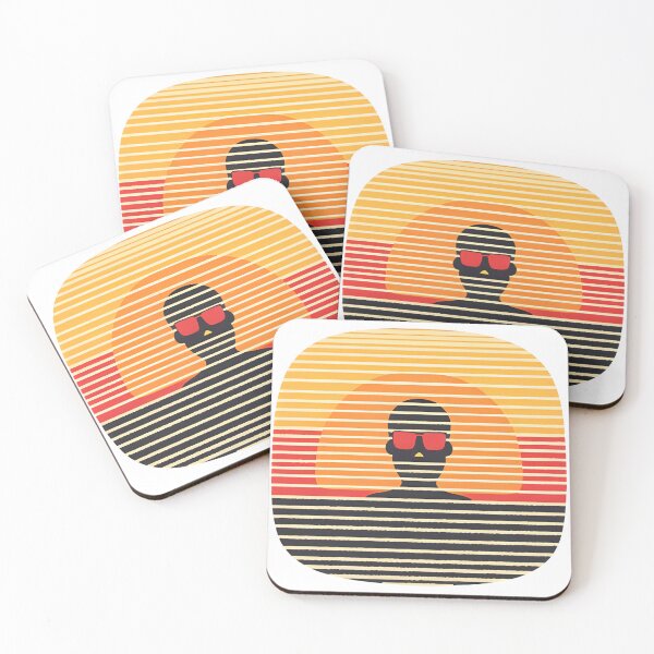 Item preview, Silhouette Portrait With Red Sunglasses Against Sunset Stripes and Bold Horizon designed and sold by KanDa-Shop.