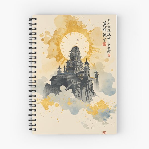 Item preview, Celestial Golden Fortress Castle Sumi-e Ukiyo-e Watersplash ink Art designed and sold by blacksealstudio.
