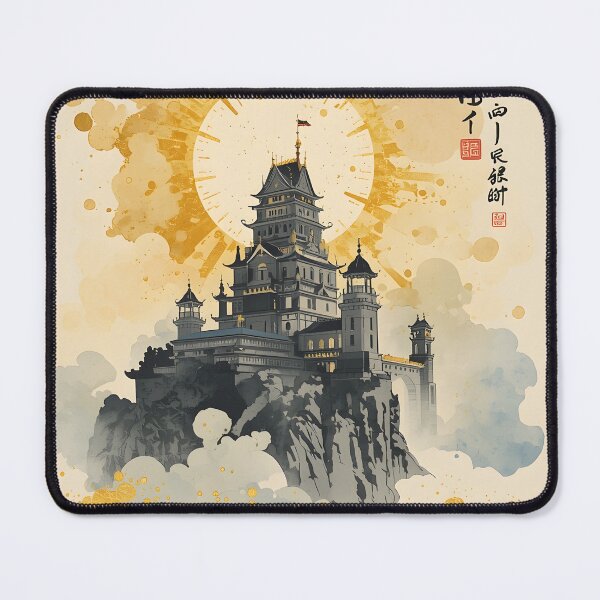 Item preview, Celestial Golden Fortress Castle Sumi-e Ukiyo-e Watersplash ink Art designed and sold by blacksealstudio.