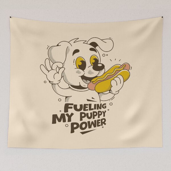 Item preview, Fueling My Puppy Power – Cute Dog Eating Hot Dog Cartoon Illustration designed and sold by adipra.