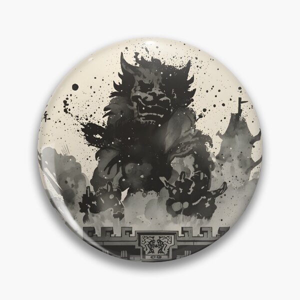 Item preview, Lion Guardian Citadel Castle Sumi-e Ukiyo-e Watersplash ink Art designed and sold by blacksealstudio.