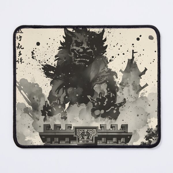 Item preview, Lion Guardian Citadel Castle Sumi-e Ukiyo-e Watersplash ink Art designed and sold by blacksealstudio.