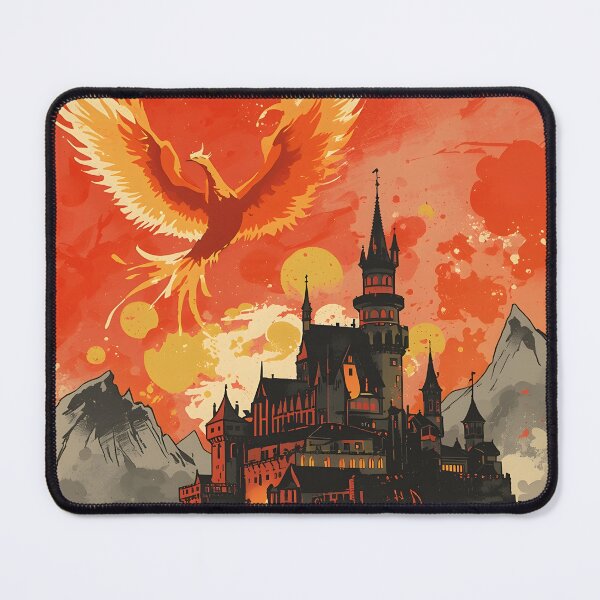 Item preview, Phoenix Guardian Castle Sumi-e Ukiyo-e Watersplash ink Art designed and sold by blacksealstudio.