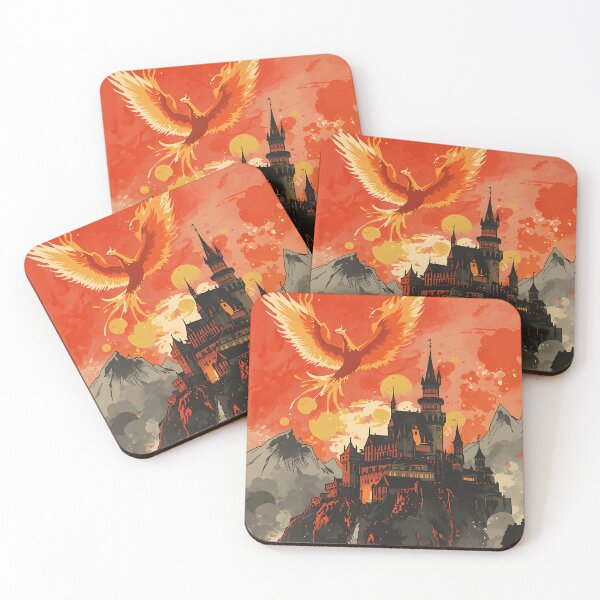 Item preview, Phoenix Guardian Castle Sumi-e Ukiyo-e Watersplash ink Art designed and sold by blacksealstudio.