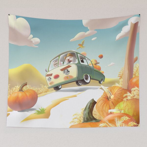 Item preview, Harvest Journey – Smiling Bichon & Miss Meow in Pumpkin Carriage designed and sold by ZKOZKOHI.