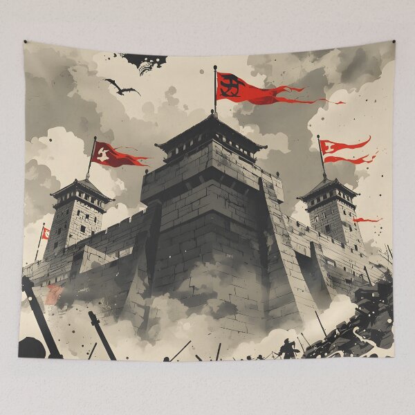 Item preview, Forest Ruins Castle Sumi-e Ukiyo-e Watersplash ink Art designed and sold by blacksealstudio.