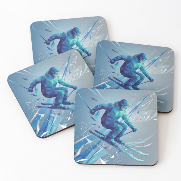Item preview, Geometric Blue Skier Jump: Futuristic Low Poly Winter Sports Art designed and sold by AgingeR.