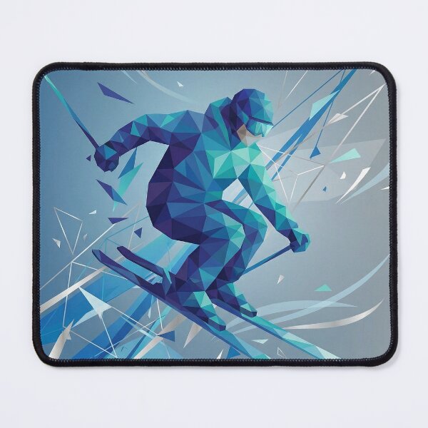 Item preview, Geometric Blue Skier Jump: Futuristic Low Poly Winter Sports Art designed and sold by AgingeR.