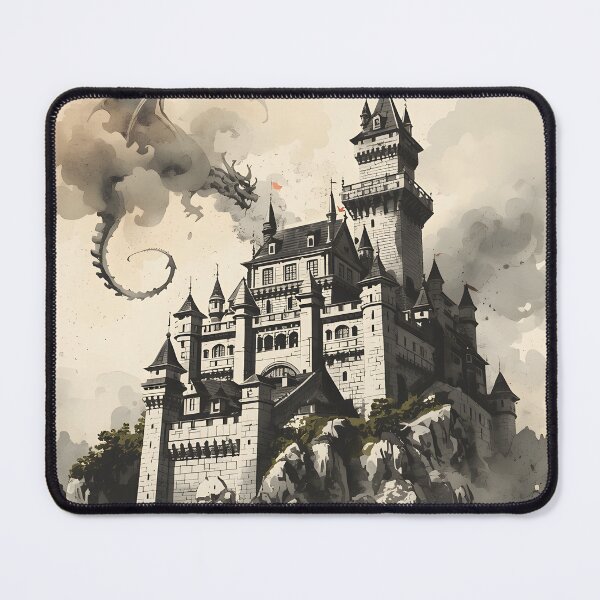 Item preview, Mountain Dragon Stronghold Castle Sumi-e Ukiyo-e Watersplash ink Art designed and sold by blacksealstudio.