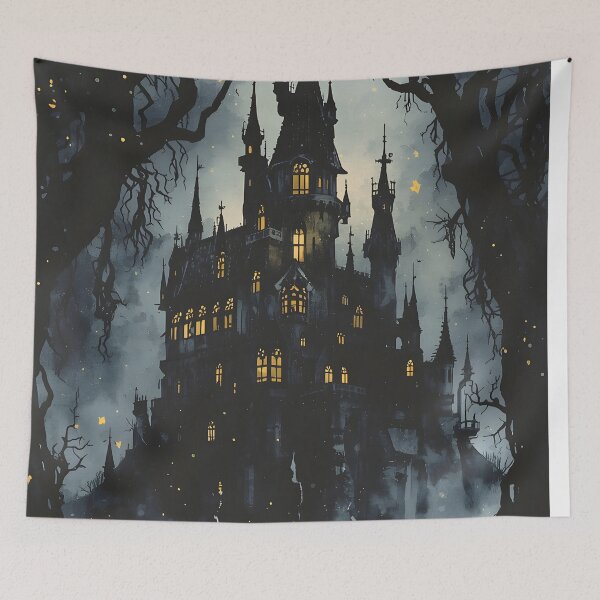 Item preview, Twilight Fantasy Keep Castle Sumi-e Ukiyo-e Watersplash ink Art designed and sold by blacksealstudio.