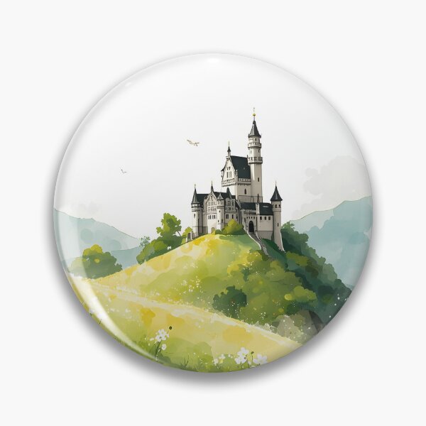 Item preview, Hillside Sentinel CastleCastle Sumi-e Ukiyo-e Watersplash ink Art designed and sold by blacksealstudio.