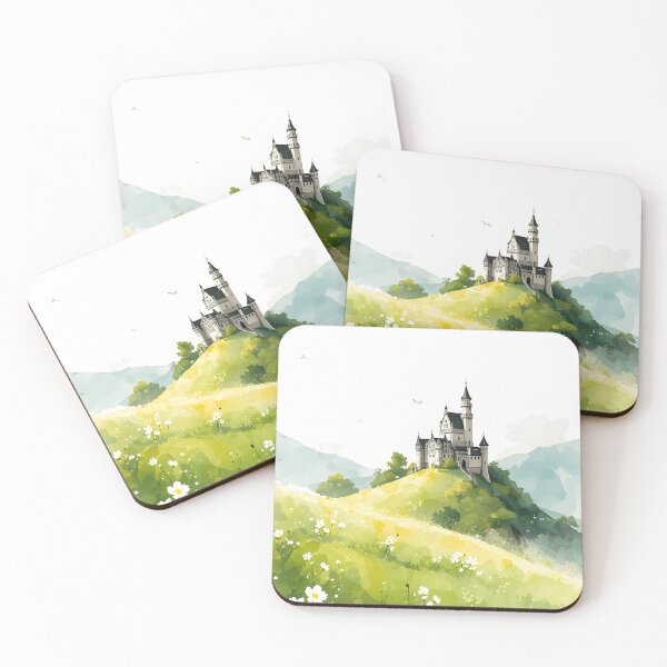 Item preview, Hillside Sentinel CastleCastle Sumi-e Ukiyo-e Watersplash ink Art designed and sold by blacksealstudio.