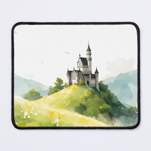 Item preview, Hillside Sentinel CastleCastle Sumi-e Ukiyo-e Watersplash ink Art designed and sold by blacksealstudio.