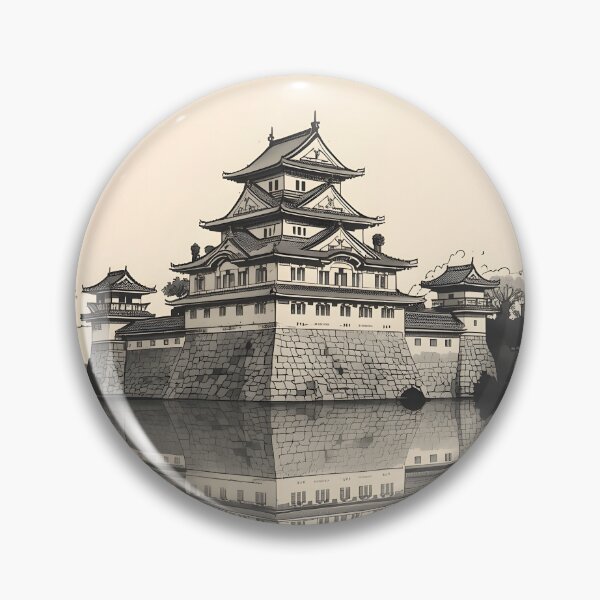 Item preview, Mirror Lake Palace Castle Sumi-e Ukiyo-e Watersplash ink Art designed and sold by blacksealstudio.