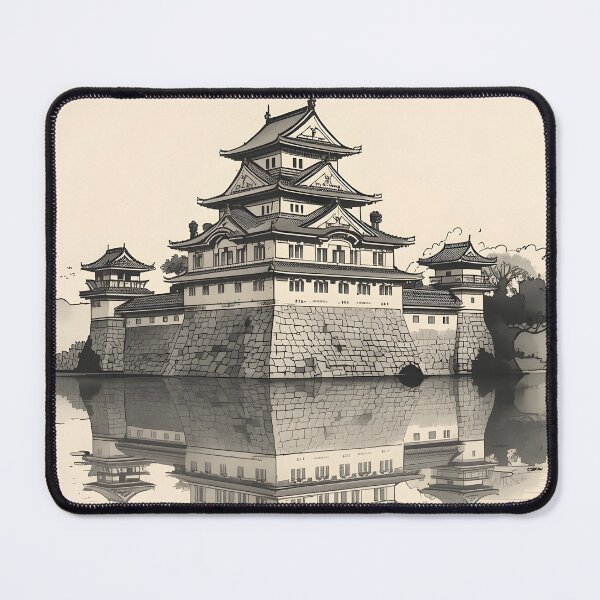 Item preview, Mirror Lake Palace Castle Sumi-e Ukiyo-e Watersplash ink Art designed and sold by blacksealstudio.