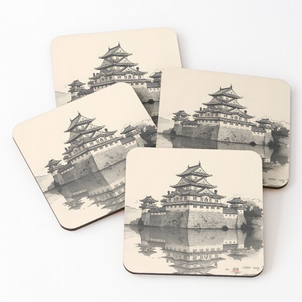 Item preview, Mirror Lake Palace Castle Sumi-e Ukiyo-e Watersplash ink Art designed and sold by blacksealstudio.