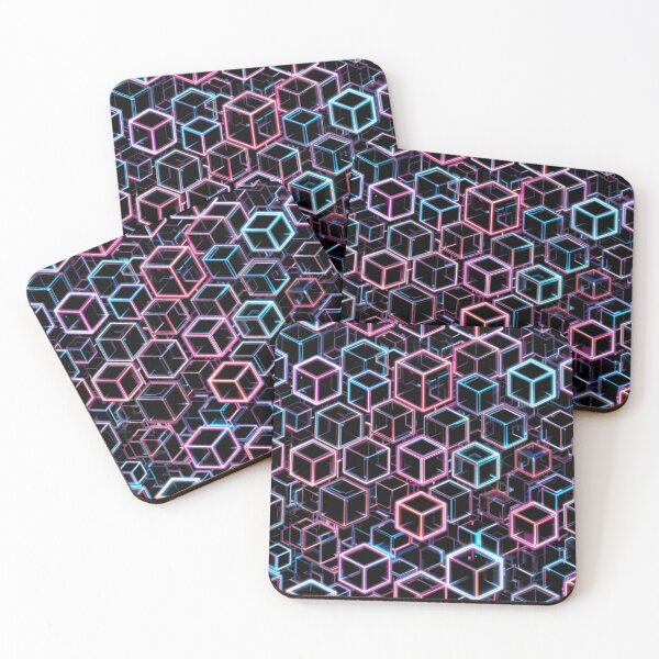 Item preview, Neon Cube Matrix – Futuristic Geometric Depth on Black Background designed and sold by PixelVibe782.