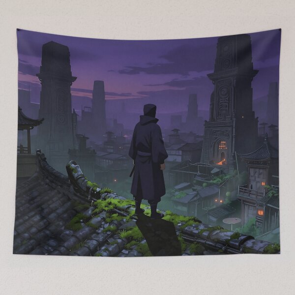 Item preview, Twilight Watcher – Rooftop Over Ancient City designed and sold by VektorVibe.