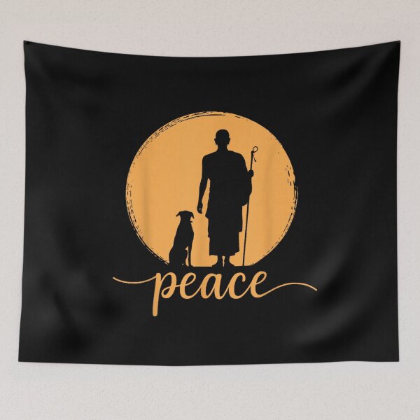 Item preview, Peaceful Monk And Dog Spiritual Silhouette Meditation Art designed and sold by HenikaPonko.