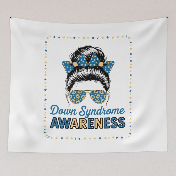 Item preview, Messy Bun Girl Yellow Blue Bow Ties Sunglasses Down Syndrome designed and sold by catsdothingz.