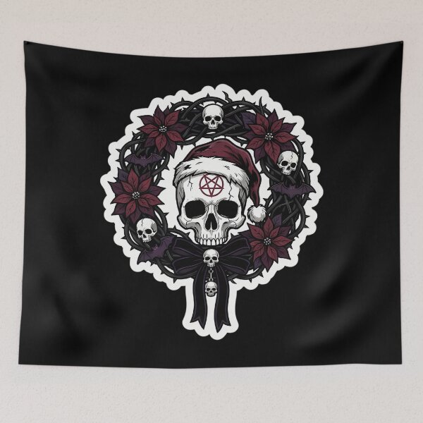 Item preview, Gothmas Skull Wreath With Santa Hat Creepy Christmas designed and sold by mnorseck38.