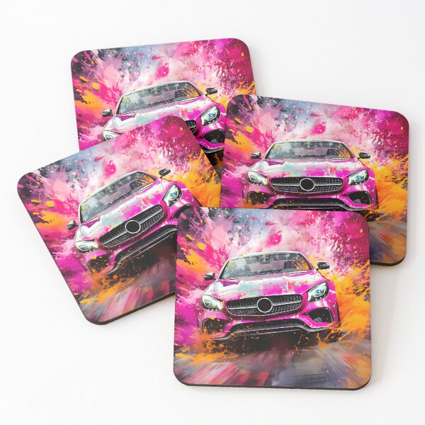 Item preview, Explosive Pink Sports Car Bursting Through Vibrant Color Splashes designed and sold by RevUpDesign.