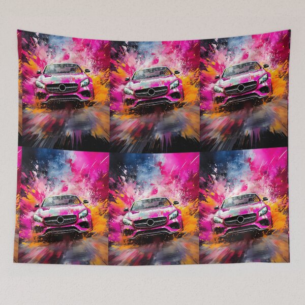 Item preview, Explosive Pink Sports Car Bursting Through Vibrant Color Splashes designed and sold by RevUpDesign.