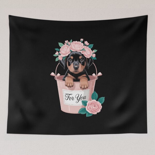 Item preview, Doberman Pinscher Puppy Pink Flower Bucket Doberman Pinscher designed and sold by FaithAbbott.