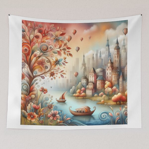 Item preview, A dreamy lakeside village designed and sold by Beyondnote-Art.