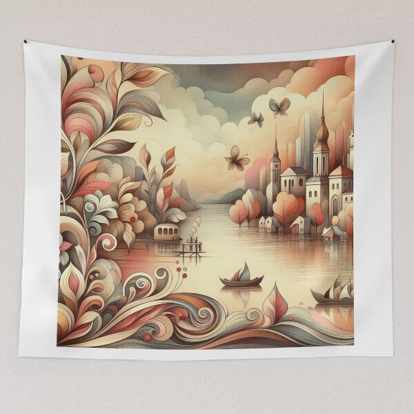 Item preview, A dreamy lakeside village designed and sold by Beyondnote-Art.