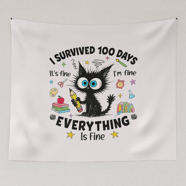 Item preview, I Survived 100 Days of School Funny Black Cat 100th Day Kids  designed and sold by ArleneRowe.
