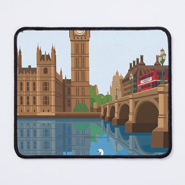 Item preview, London Icons Big Ben Red Bus Swan Vintage Travel Poster Art designed and sold by AbstractAuraArt.