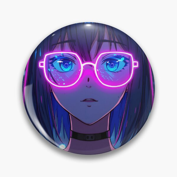 Item preview, Cyberpunk Anime Girl with Glowing Neon Glasses and Night City Reflections designed and sold by PalmixArt.