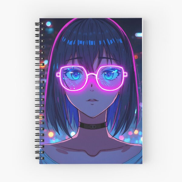 Item preview, Cyberpunk Anime Girl with Glowing Neon Glasses and Night City Reflections designed and sold by PalmixArt.
