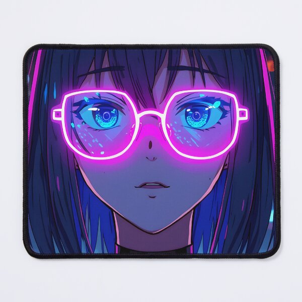 Item preview, Cyberpunk Anime Girl with Glowing Neon Glasses and Night City Reflections designed and sold by PalmixArt.