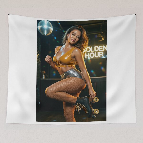 Item preview, Woman gold top silver shorts roller skates designed and sold by CathryneDelamort.