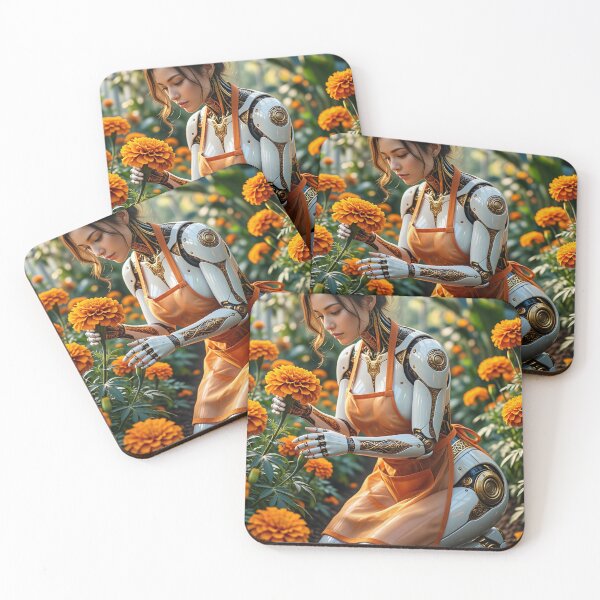 Item preview, Cyborg Gardener Tending Marigolds in Greenhouse designed and sold by CathryneDelamort.
