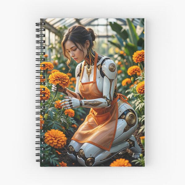 Item preview, Cyborg Gardener Tending Marigolds in Greenhouse designed and sold by CathryneDelamort.