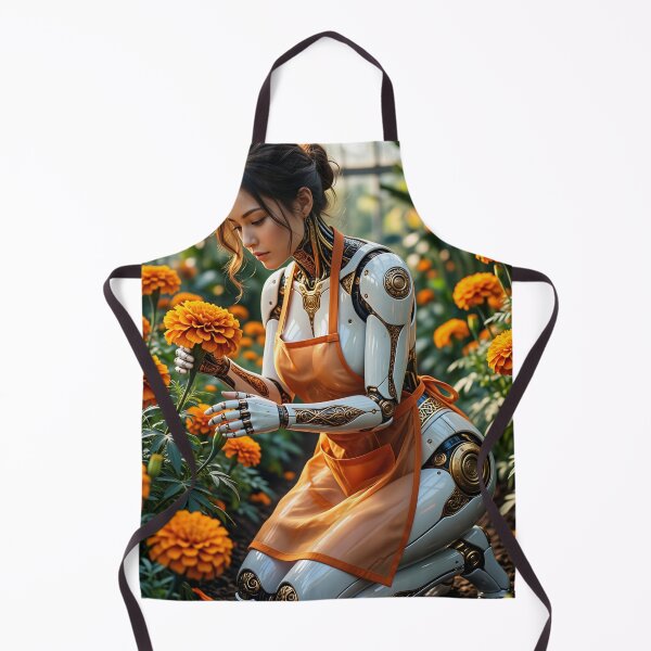 Item preview, Cyborg Gardener Tending Marigolds in Greenhouse designed and sold by CathryneDelamort.