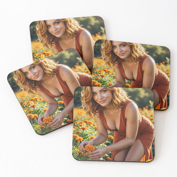 Item preview, Blonde in orange dress marigold field designed and sold by CathryneDelamort.